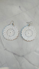 Load image into Gallery viewer, White Flower Handcrafted Crochet Earrings
