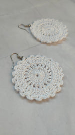 Load image into Gallery viewer, White Flower Handcrafted Crochet Earrings
