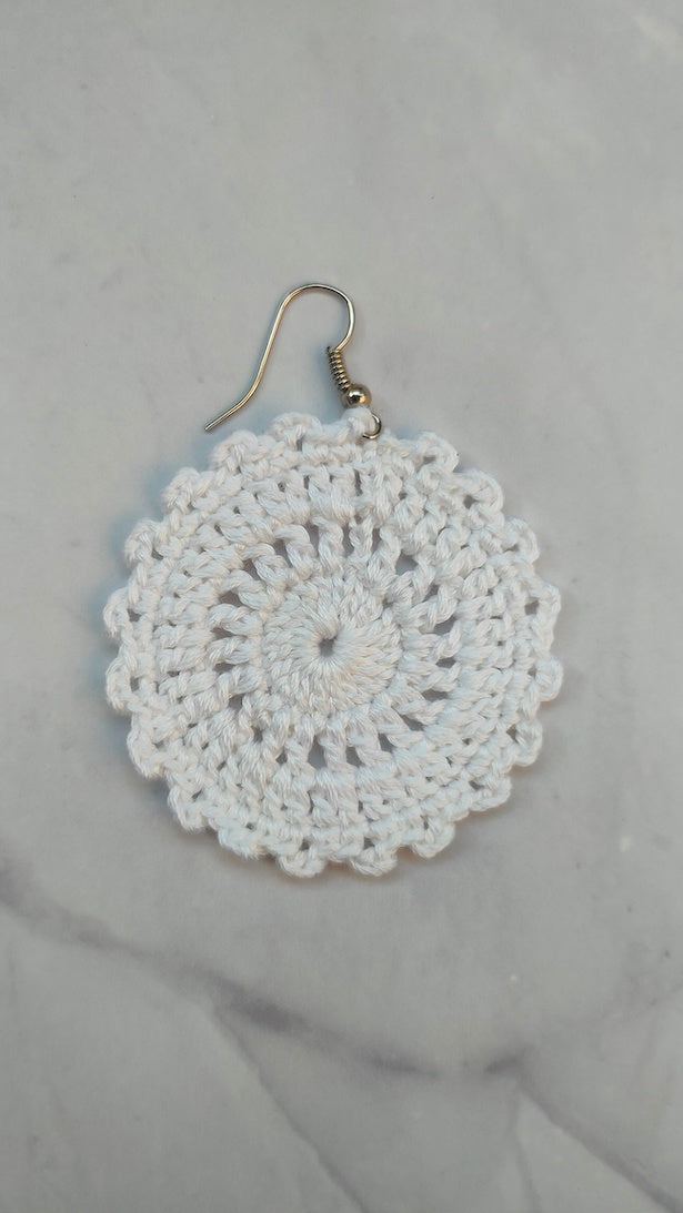 White Flower Handcrafted Crochet Earrings
