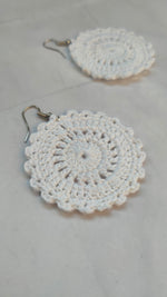 Load image into Gallery viewer, White Flower Handcrafted Crochet Earrings
