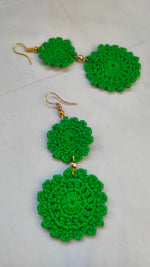 Load image into Gallery viewer, 2 Layer Green Flower Handcrafted Crochet Earrings
