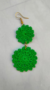 2 Layer Green Flower Handcrafted Crochet Earrings