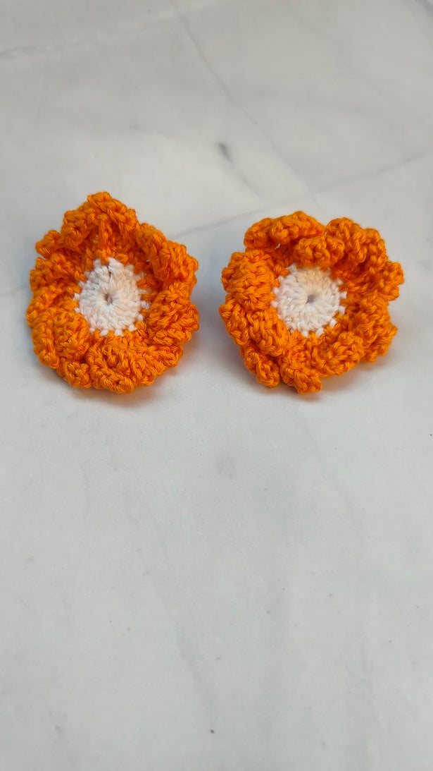 Orange and White Flower Handcrafted Crochet Earrings