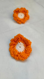 Load image into Gallery viewer, Orange and White Flower Handcrafted Crochet Earrings
