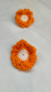 Orange and White Flower Handcrafted Crochet Earrings