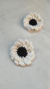 White and Black Flower Handcrafted Crochet Earrings