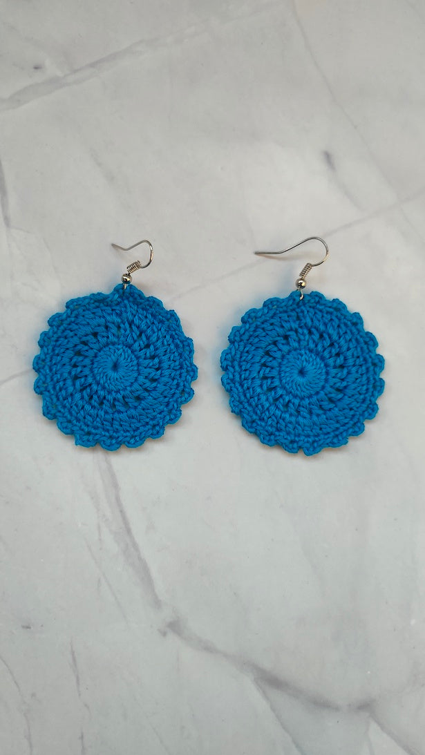 Sky Blue Flower Handcrafted Crochet Earrings