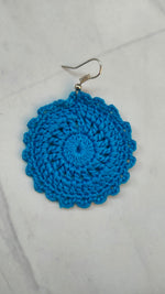 Load image into Gallery viewer, Sky Blue Flower Handcrafted Crochet Earrings
