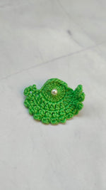 Load image into Gallery viewer, Green Half Moon Shape Flower Handcrafted Crochet Earrings
