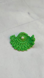 Green Half Moon Shape Flower Handcrafted Crochet Earrings