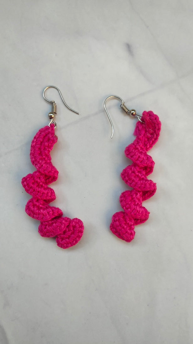 Pink Twisted Handcrafted Crochet Dangler Earrings