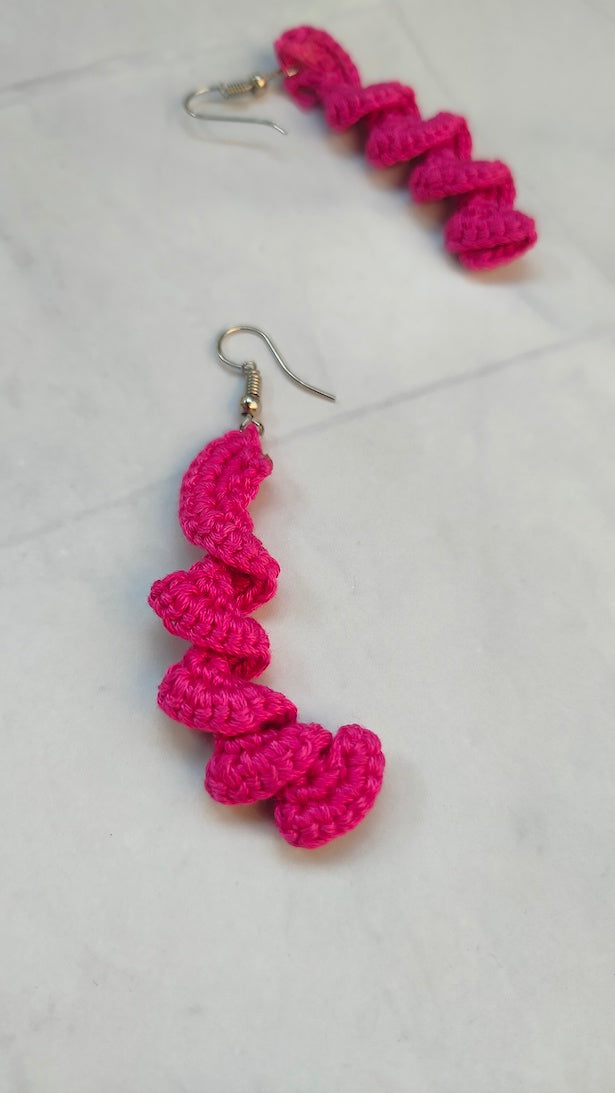 Pink Twisted Handcrafted Crochet Dangler Earrings