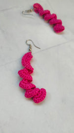 Load image into Gallery viewer, Pink Twisted Handcrafted Crochet Dangler Earrings
