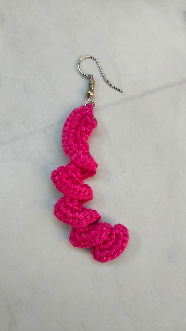Pink Twisted Handcrafted Crochet Dangler Earrings