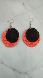 Load image into Gallery viewer, Black and Orange Handcrafted Crochet Dangler Earrings
