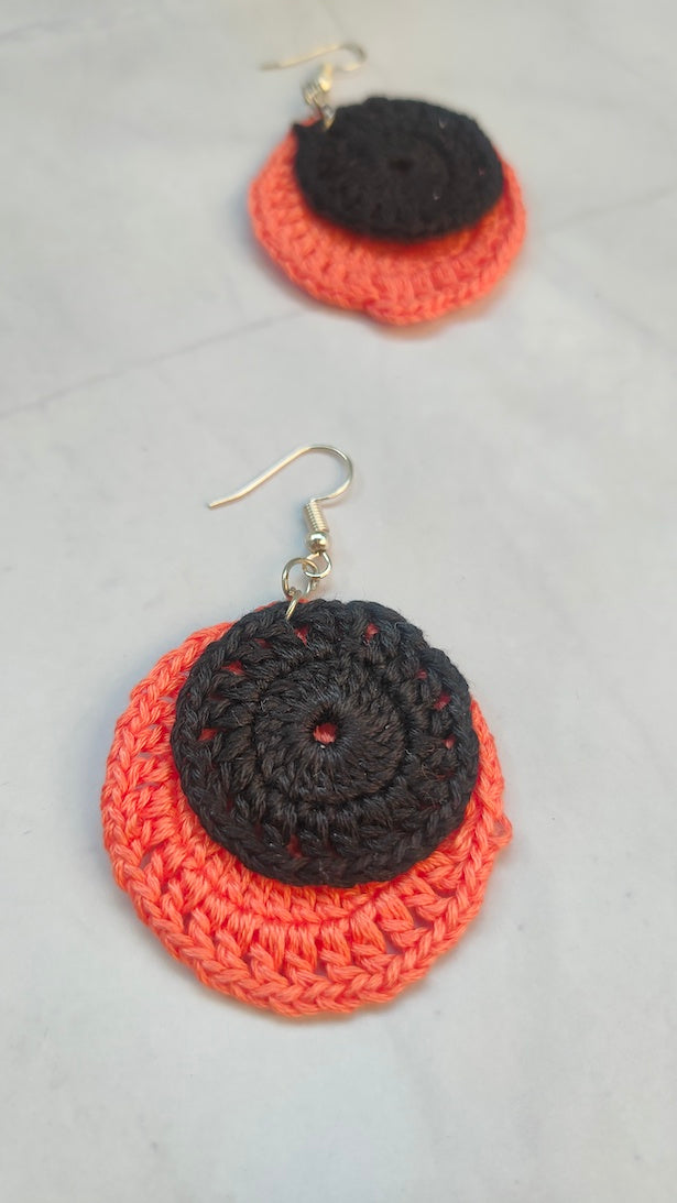 Black and Orange Handcrafted Crochet Dangler Earrings