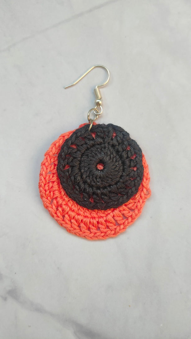 Black and Orange Handcrafted Crochet Dangler Earrings