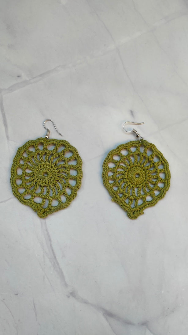 Mehendi Green Jaali Pattern Handcrafted Crochet Flower Earrings