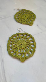 Load image into Gallery viewer, Mehendi Green Jaali Pattern Handcrafted Crochet Flower Earrings
