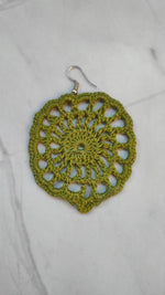 Load image into Gallery viewer, Mehendi Green Jaali Pattern Handcrafted Crochet Flower Earrings
