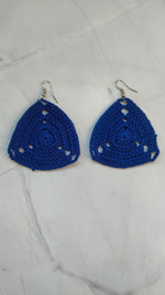 Load image into Gallery viewer, Ink Blue Triangle Handcrafted Crochet Earrings
