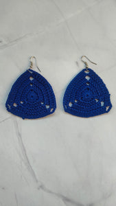Ink Blue Triangle Handcrafted Crochet Earrings