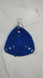 Load image into Gallery viewer, Ink Blue Triangle Handcrafted Crochet Earrings
