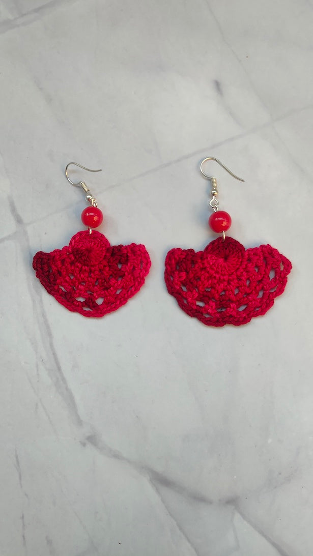 Fuchsia Half Moon Shape Handcrafted Crochet Earrings