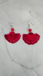 Load image into Gallery viewer, Fuchsia Half Moon Shape Handcrafted Crochet Earrings
