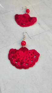 Fuchsia Half Moon Shape Handcrafted Crochet Earrings
