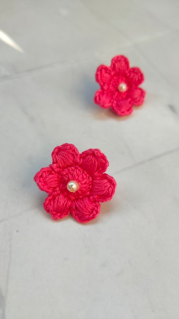 Baby Pink Flower Handcrafted Crochet Earrings