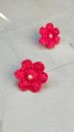 Load image into Gallery viewer, Baby Pink Flower Handcrafted Crochet Earrings
