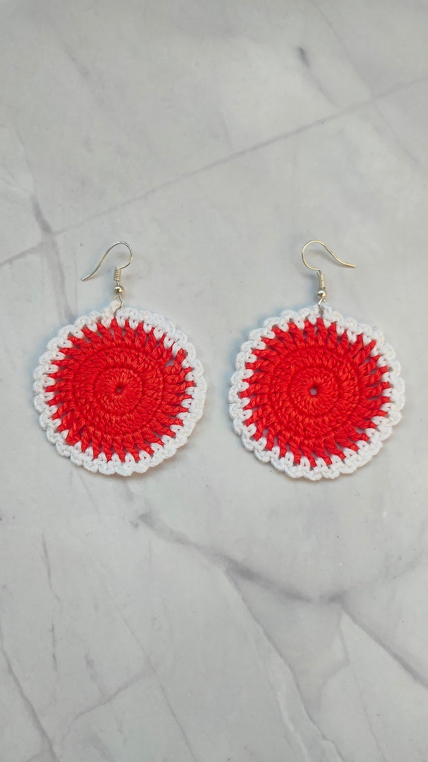 Red & White Handcrafted Crochet Earrings
