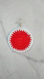Load image into Gallery viewer, Red &amp; White Handcrafted Crochet Earrings
