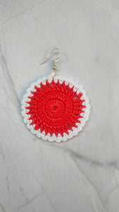 Red & White Handcrafted Crochet Earrings