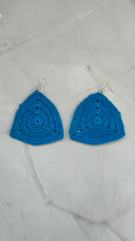 Load image into Gallery viewer, Blue Triangular Handcrafted Crochet Earrings
