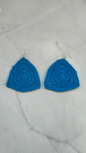 Blue Triangular Handcrafted Crochet Earrings