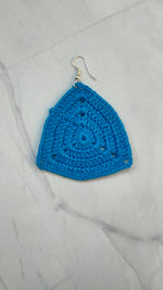 Load image into Gallery viewer, Blue Triangular Handcrafted Crochet Earrings

