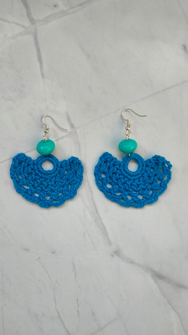 Blue Half Moon Shape Handcrafted Crochet Earrings