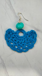 Load image into Gallery viewer, Blue Half Moon Shape Handcrafted Crochet Earrings
