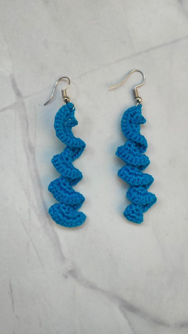 Blue Twisted Handcrafted Crochet Dangler Earrings