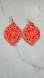 Load image into Gallery viewer, Peach Jaali Pattern Handcrafted Crochet Earrings
