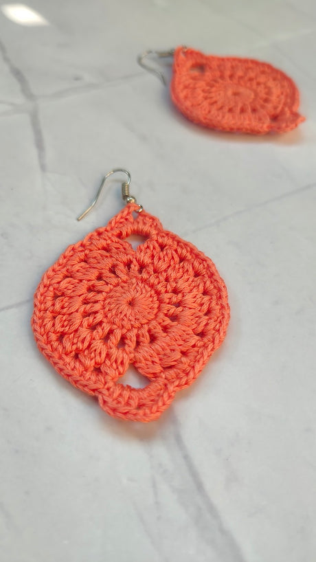 Peach Jaali Pattern Handcrafted Crochet Earrings