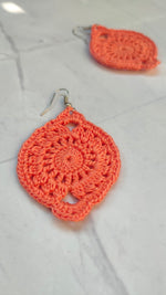 Load image into Gallery viewer, Peach Jaali Pattern Handcrafted Crochet Earrings
