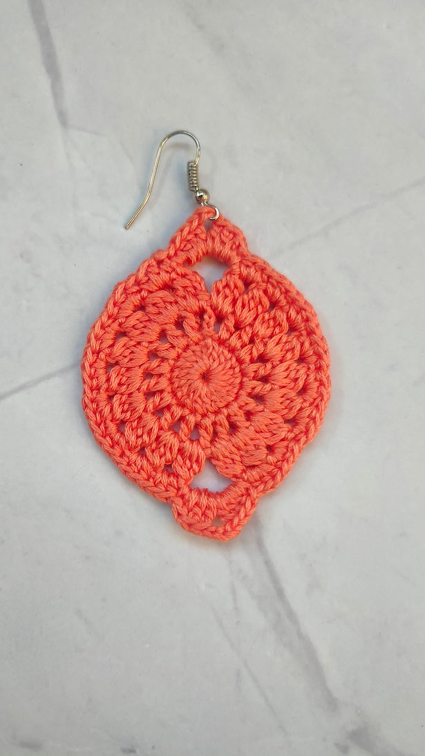 Peach Jaali Pattern Handcrafted Crochet Earrings