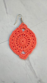 Load image into Gallery viewer, Peach Jaali Pattern Handcrafted Crochet Earrings

