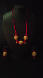 Load image into Gallery viewer, Fabric, Jute and Ghungroos Embellished Handcrafted Necklace Set
