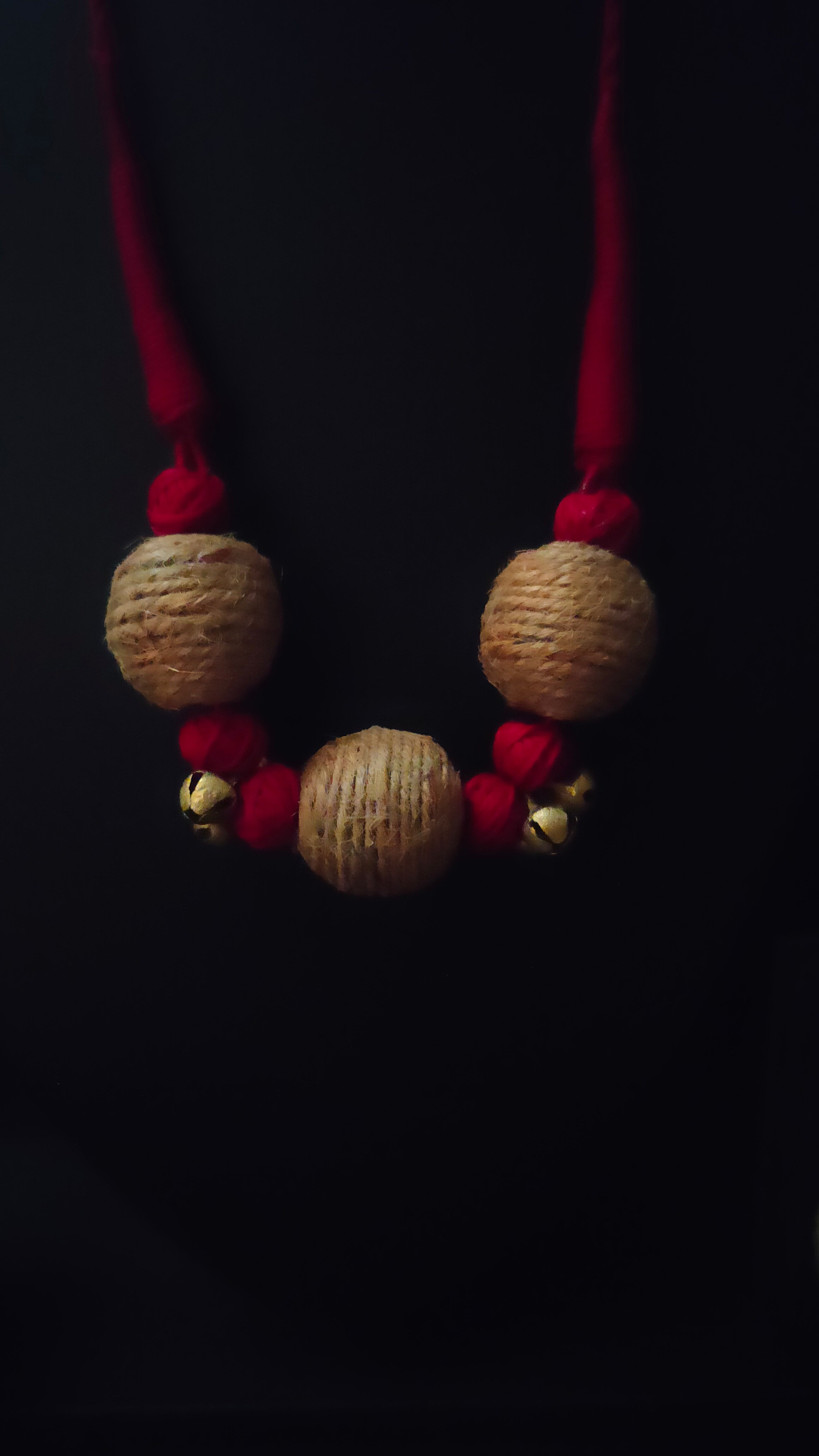 Fabric, Jute and Ghungroos Embellished Handcrafted Necklace Set