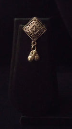 Load image into Gallery viewer, Ikat Fabric Long Necklace Set with 3 Layer Metal Strings Rhinestones Embedded Pendant
