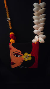 Handpainted Woman Face Shell Work Necklace Set